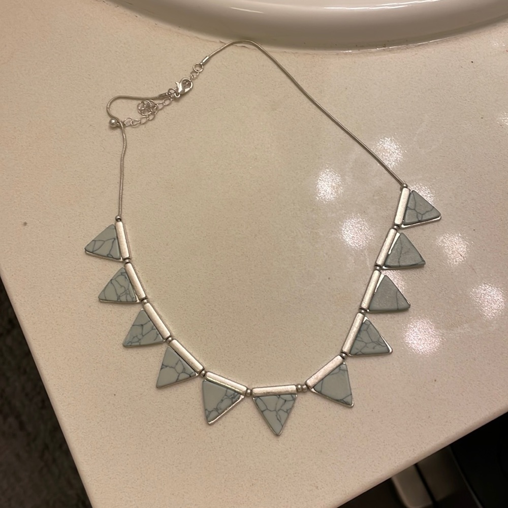 Silver and faux turquoise collar necklace